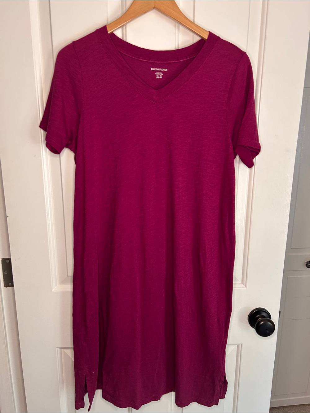 EILEEN FISHER Slubby Organic-Cotton T-Shirt Dress - Size XS - Raspberry